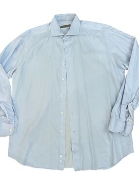 Canali Light Blue striped Men’s Dress Shirt - Classic Button-Up. Size: L